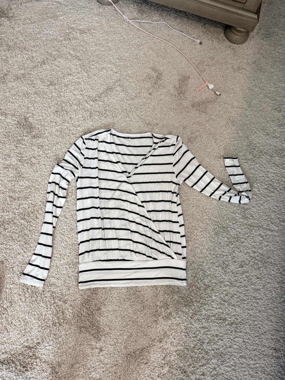 LOFT navy & White Striped Wrap-Style Long Sleeve Top